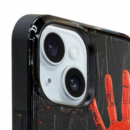 iPhone 15 Plus Case — Splatter Paint Art Hand Prints Black, Custom Print Case Cover