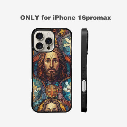 iPhone 16 Pro Max Case — Jesus Face Small Cross And Faith, Custom Designed Case Cover