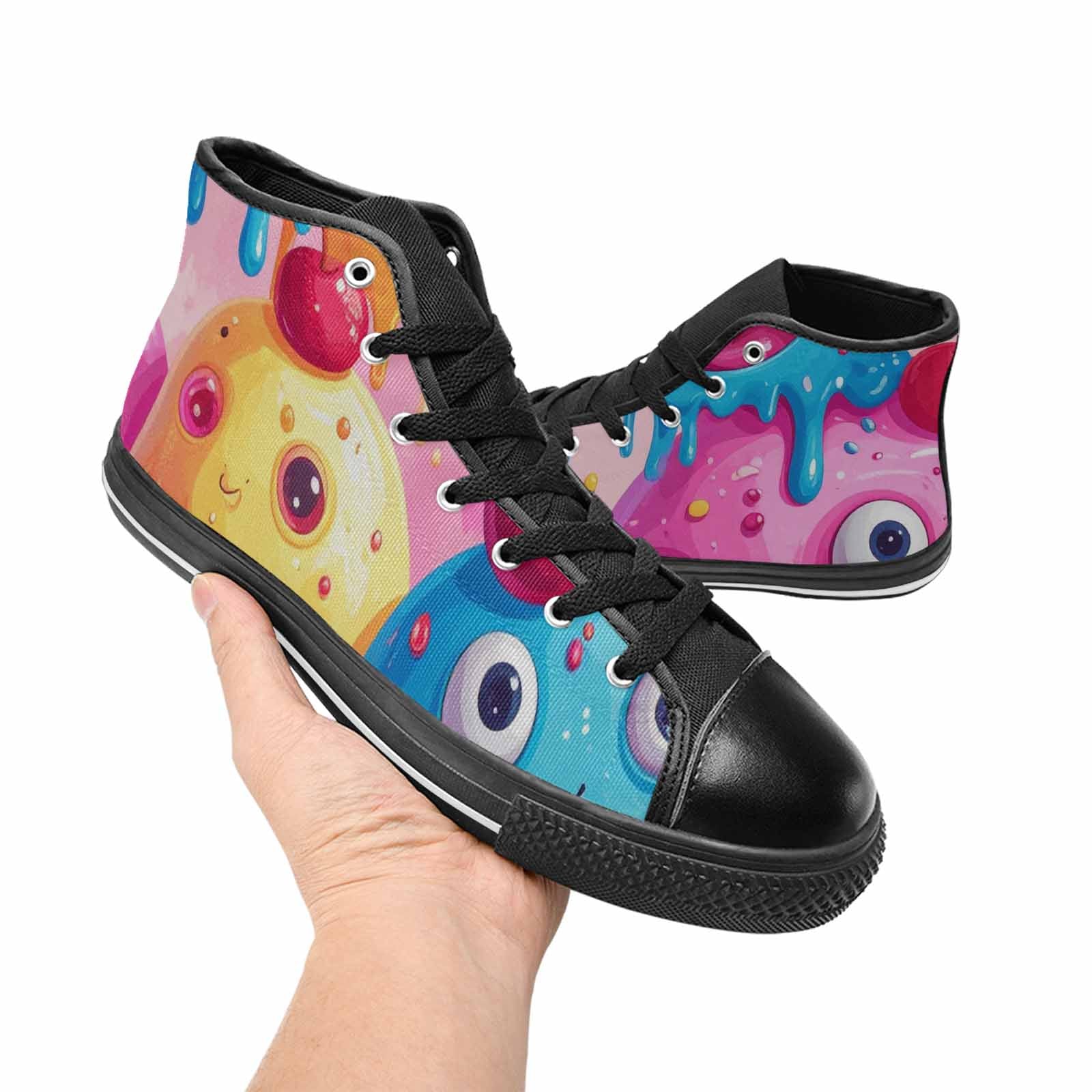 WOMEN'S Melting Icecream Monster Cherry High Top Canvas Cottagecore Shoes