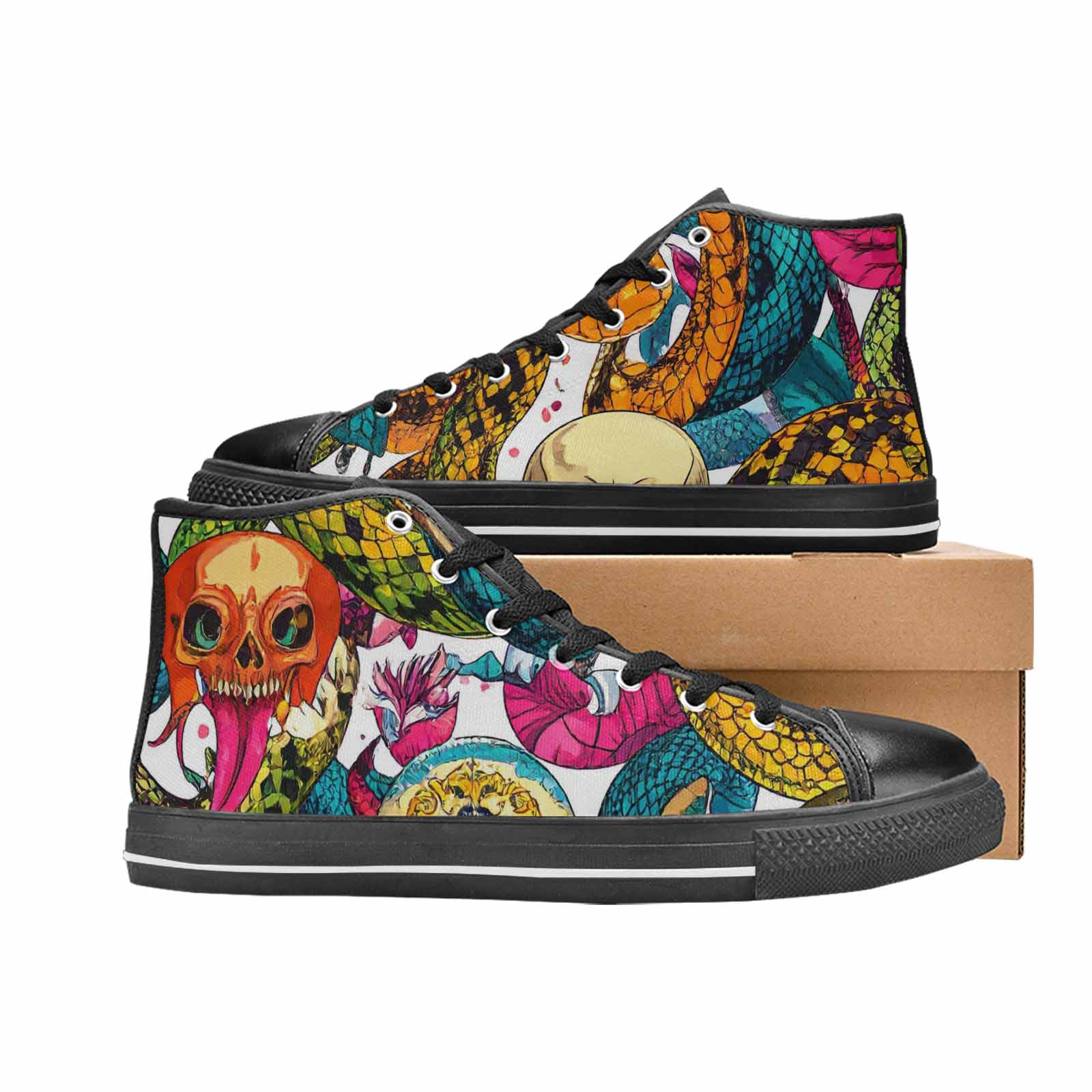 WOMEN'S Snake Print Skull High Top Canvas Vivid Sneakers