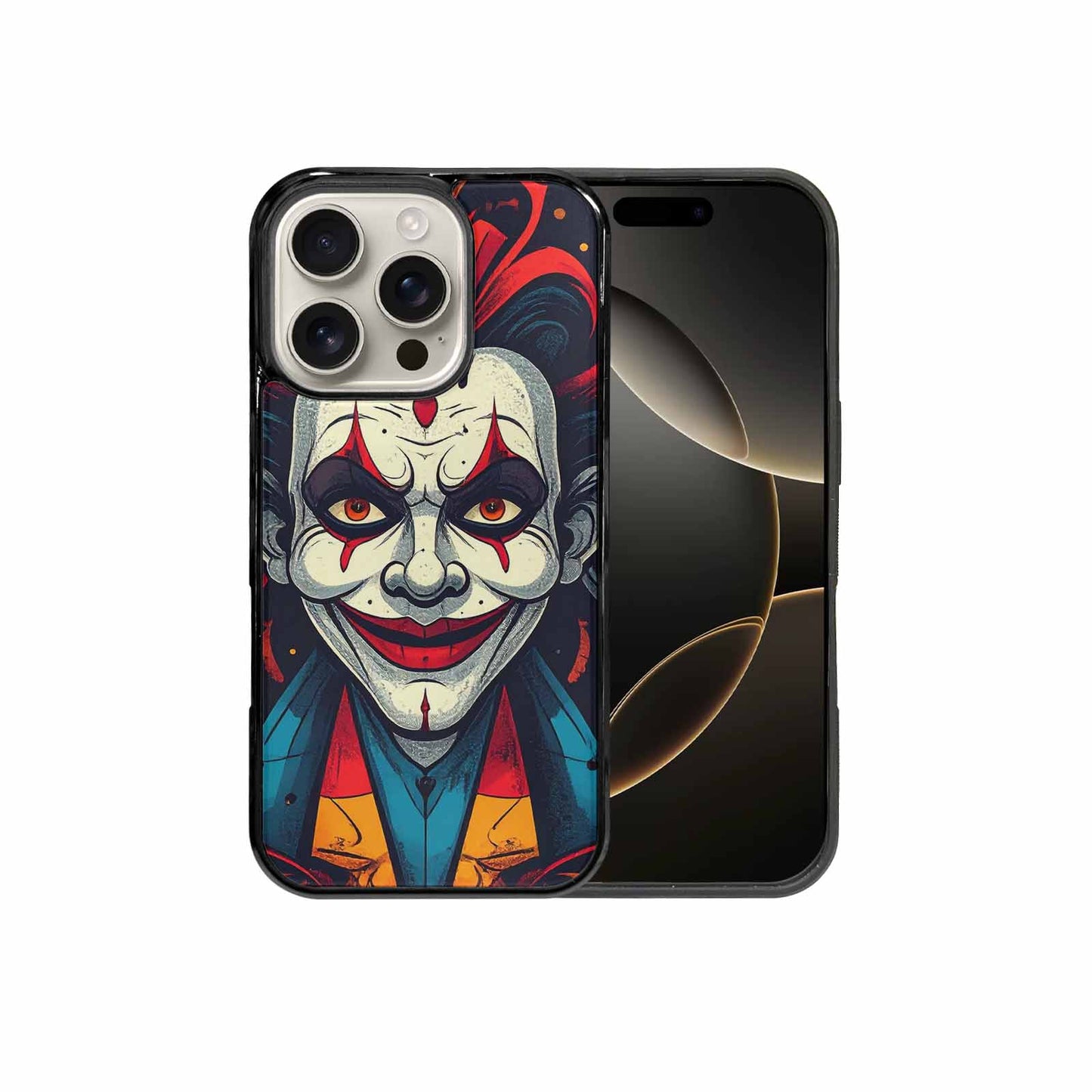 iPhone 16 Pro Case — Evil Circus Heads Faces Overlapping Patterns, Original Design Phone Case