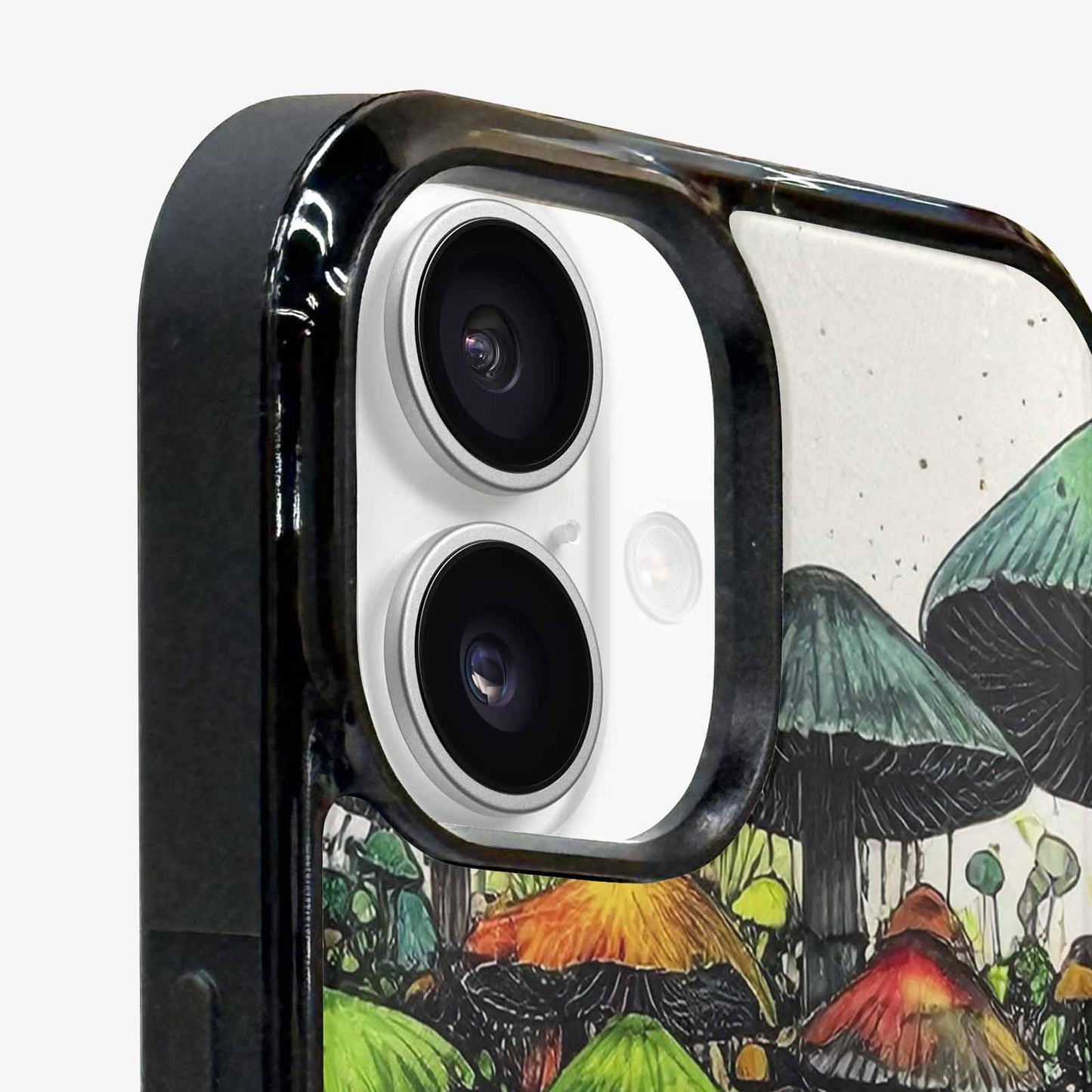 iPhone 16 Case — Rainbow Drip Mushrooms Black Green Ink, Custom Printed Phone Case