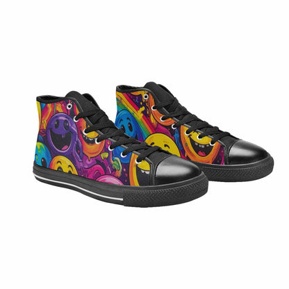 MEN'S Yellow Smiley Face High Top Canvas Wallpaper Art Sneakers