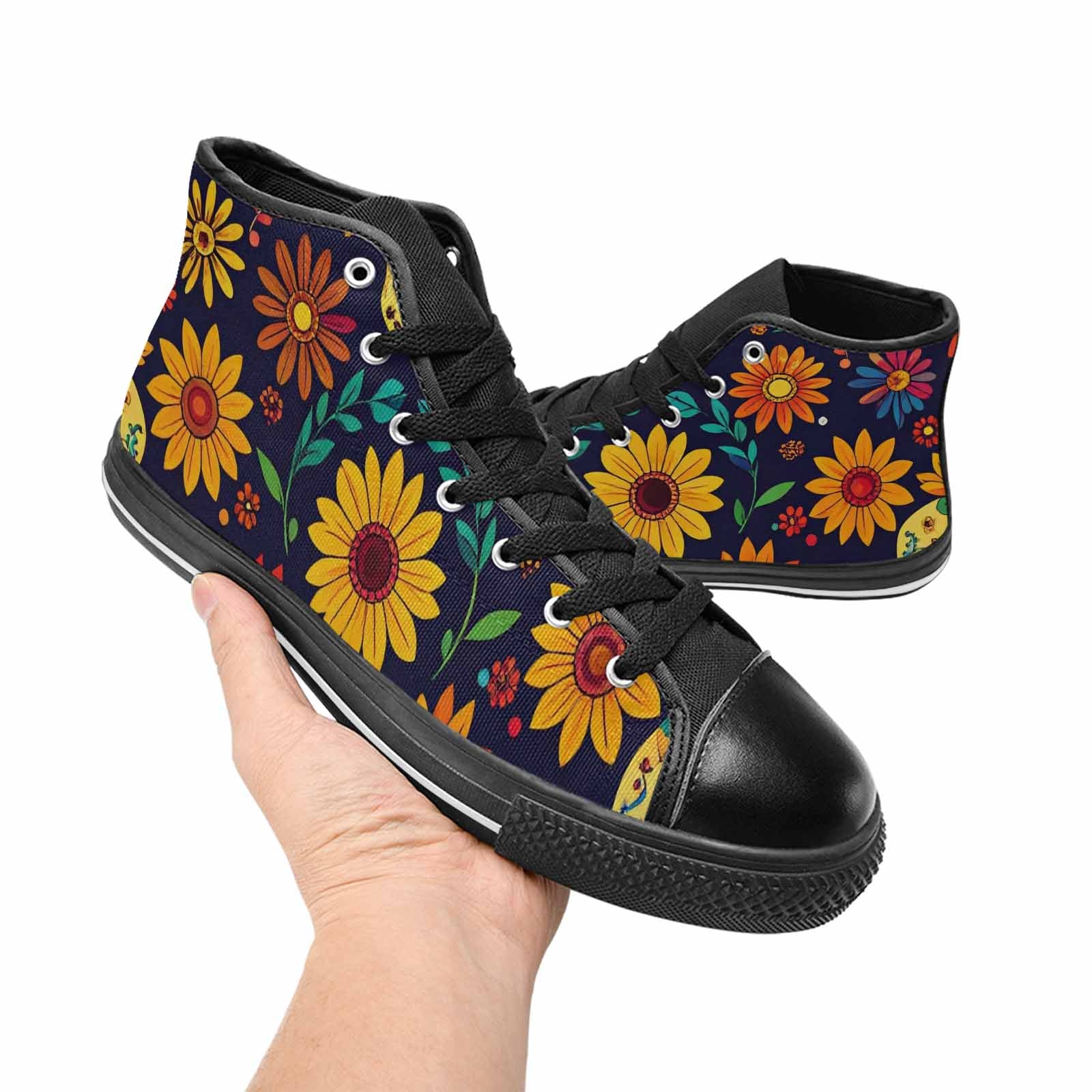 MEN'S Sunflowers And Skulls High Top Canvas Neon Fantasy Shoes