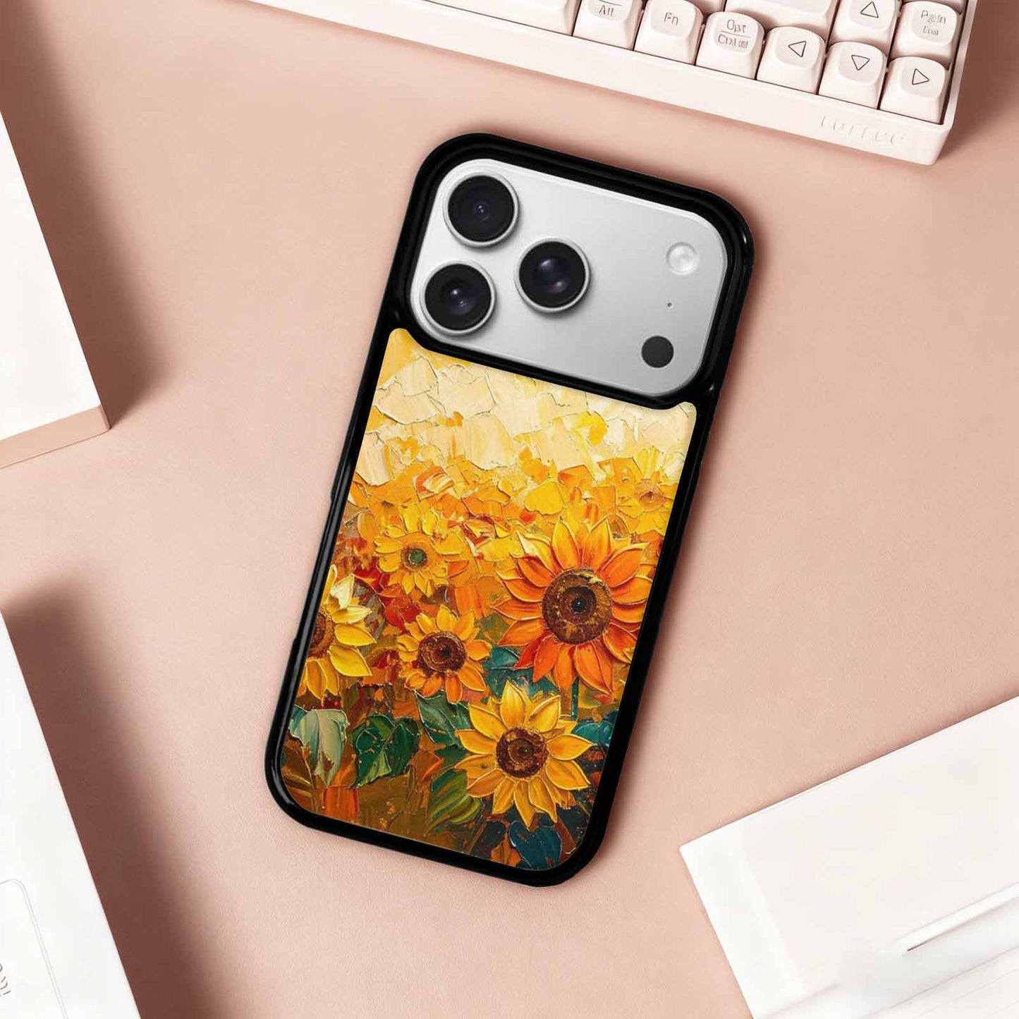 iPhone 17 Pro Case — Impressionist Sunflower Brushstroke Pattern Hundreds Floral, Custom Print Case Cover