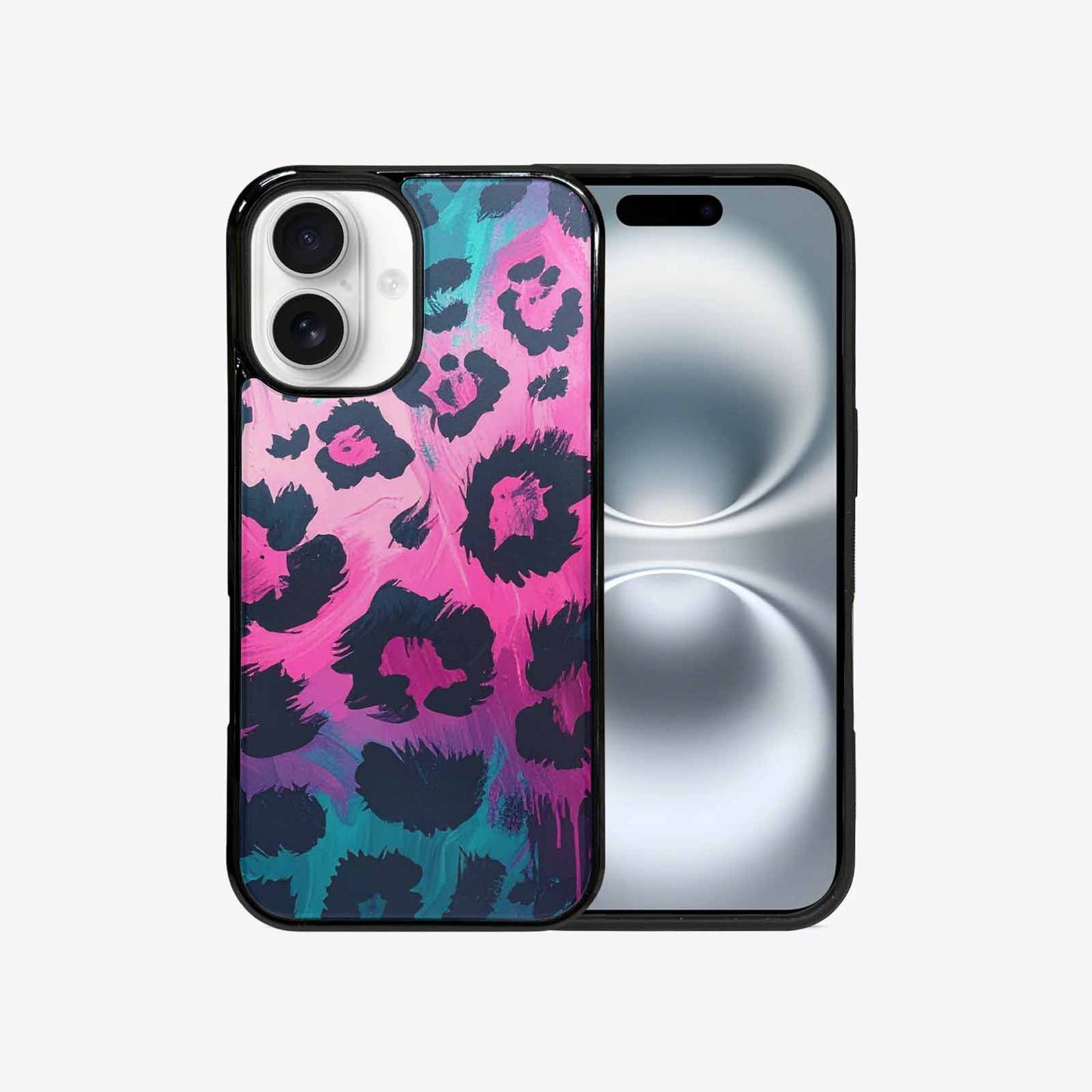 iPhone 16 Case — Leopard Neon Pink Teal Airbrush, Custom Made Phone Cover