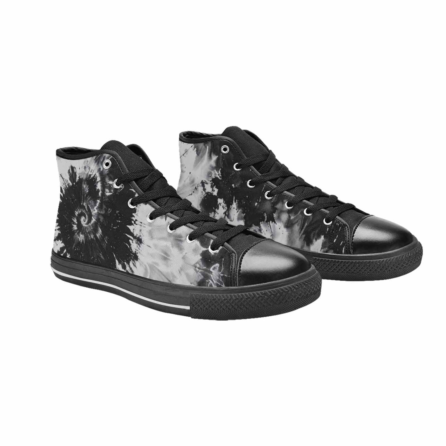 WOMEN'S Tie Dye Acid Wash Black White High Top Canvas Wallpaper Art Custom Sneakers