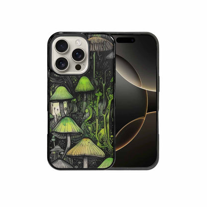 iPhone 16 Pro Case — Rainbow Drip Mushrooms Black Green Ink, Unique Phone Case Design