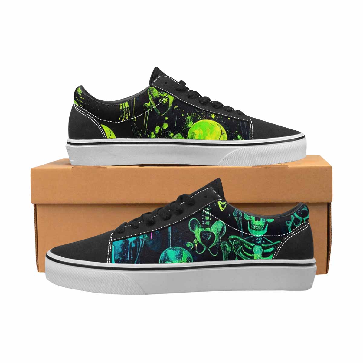 WOMEN'S Skeletons × Neon Green Lace-Up Canvas Wallpaper Art Sneakers
