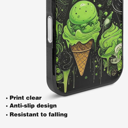 iPhone 16 Case — Ice Cream Motif Black Green Ink, Customized Protective Case