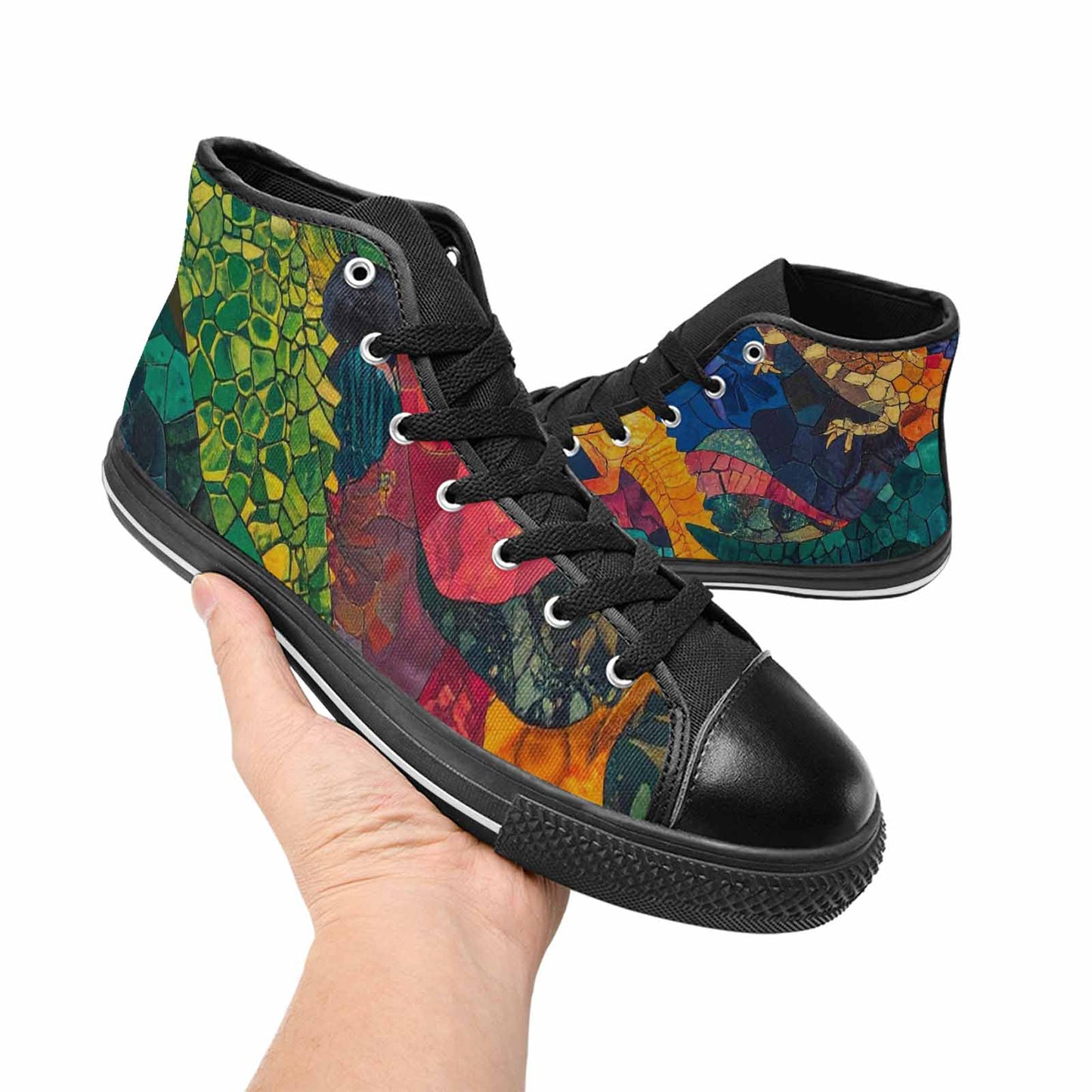 WOMEN'S Dinosaur Silhouette High Top Canvas Grunge Shoes