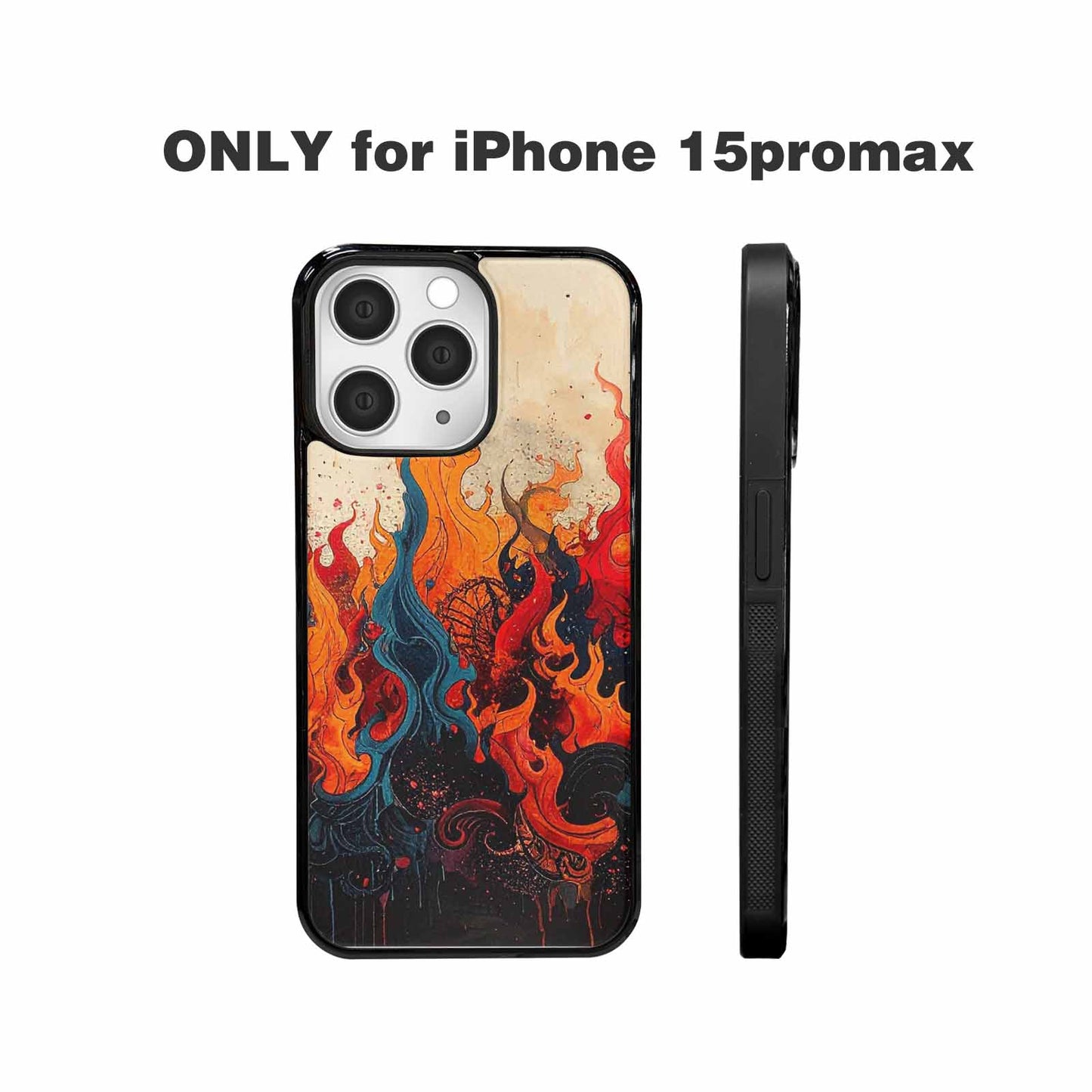 iPhone 15 Pro Max Case — Flame Burst Black Red Ink Flame, Custom Designed Case Cover