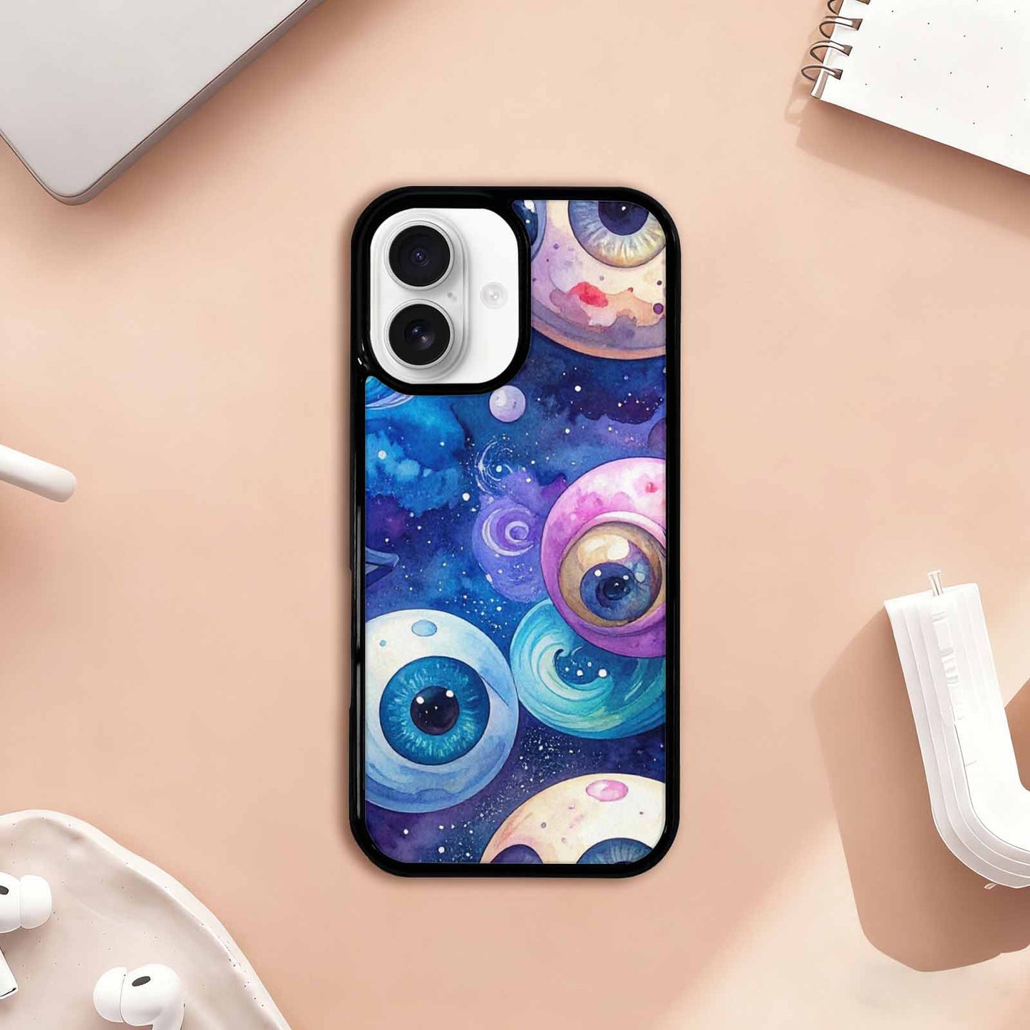 iPhone 17 Case — Cartoon Eyeballs Galaxy Space, Custom Art Phone Cover
