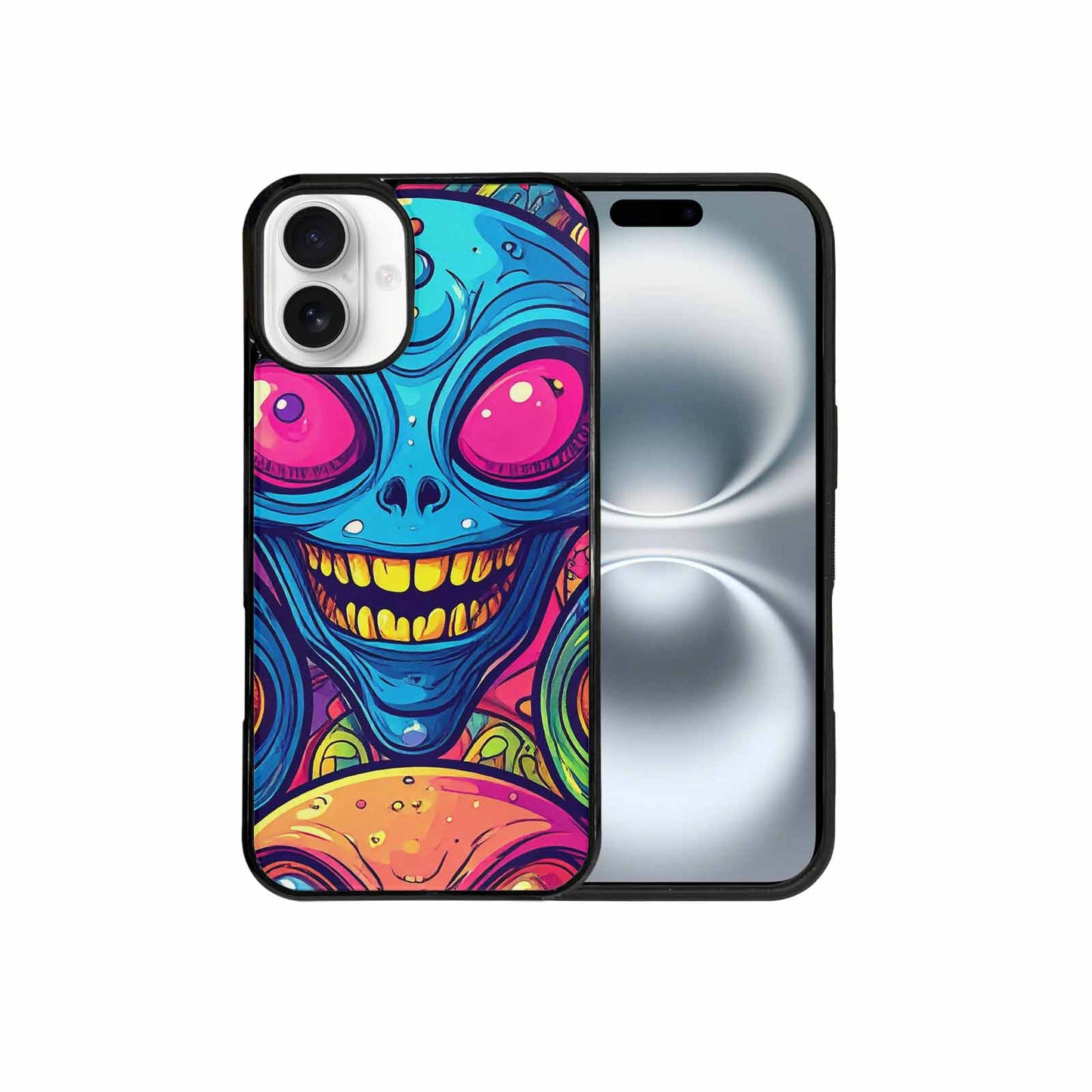 iPhone 16 Plus Case — Alien Ufo Cartoon Art Pattern Groovy, Customized Protective Case