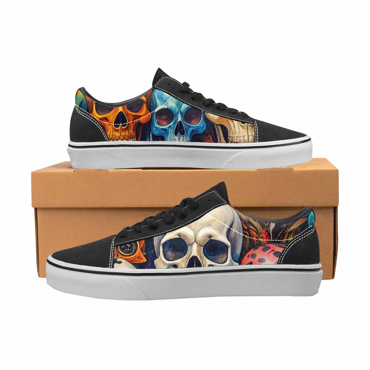 WOMEN'S Skulls × Animal Print Lace-Up Canvas Vibrant Chaos Custom Sneakers