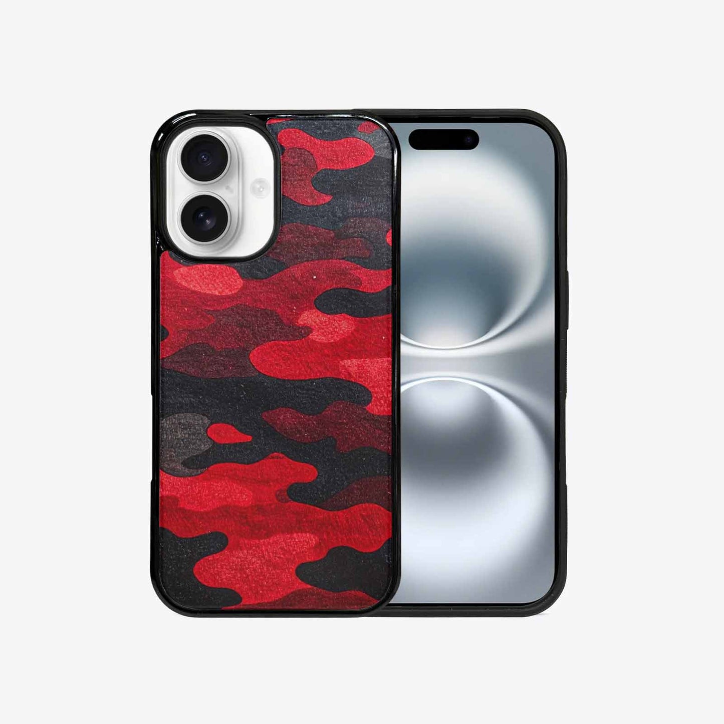 iPhone 16 Case — Tactical Camo Red Black Custom, Custom Printed Phone Case