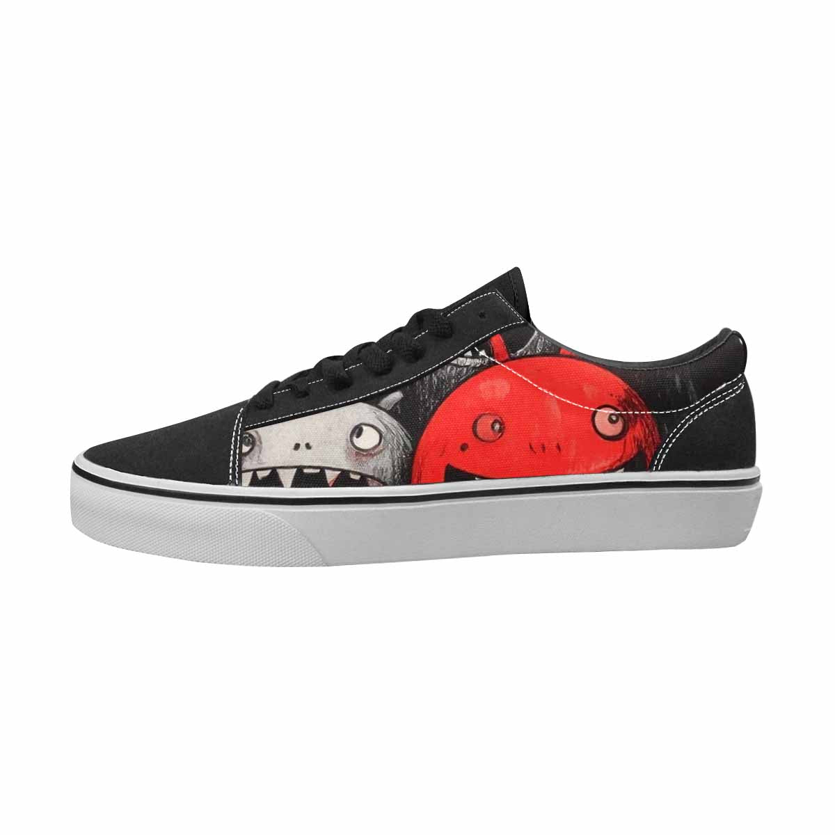 WOMEN'S Monsters Black & Red Ink Canvas Original Design Vibrant Chaos Shoes