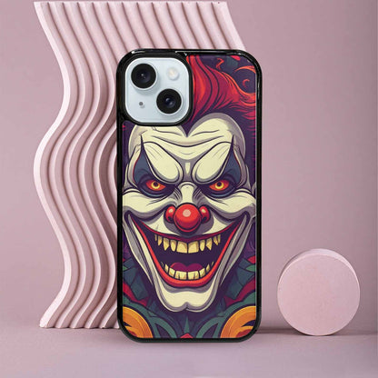 iPhone 15 Case — Evil Circus Heads Faces Overlapping Patterns, Custom Made Phone Cover