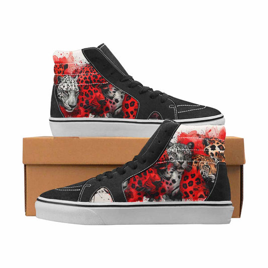 WOMEN'S Leopard Black & Red Ink High Top Canvas Unique Print Cottagecore Custom Kicks