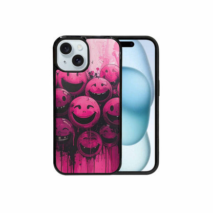 iPhone 15 Case — Melting Moon Smiley Black Pink Ink, Custom Printed Phone Case