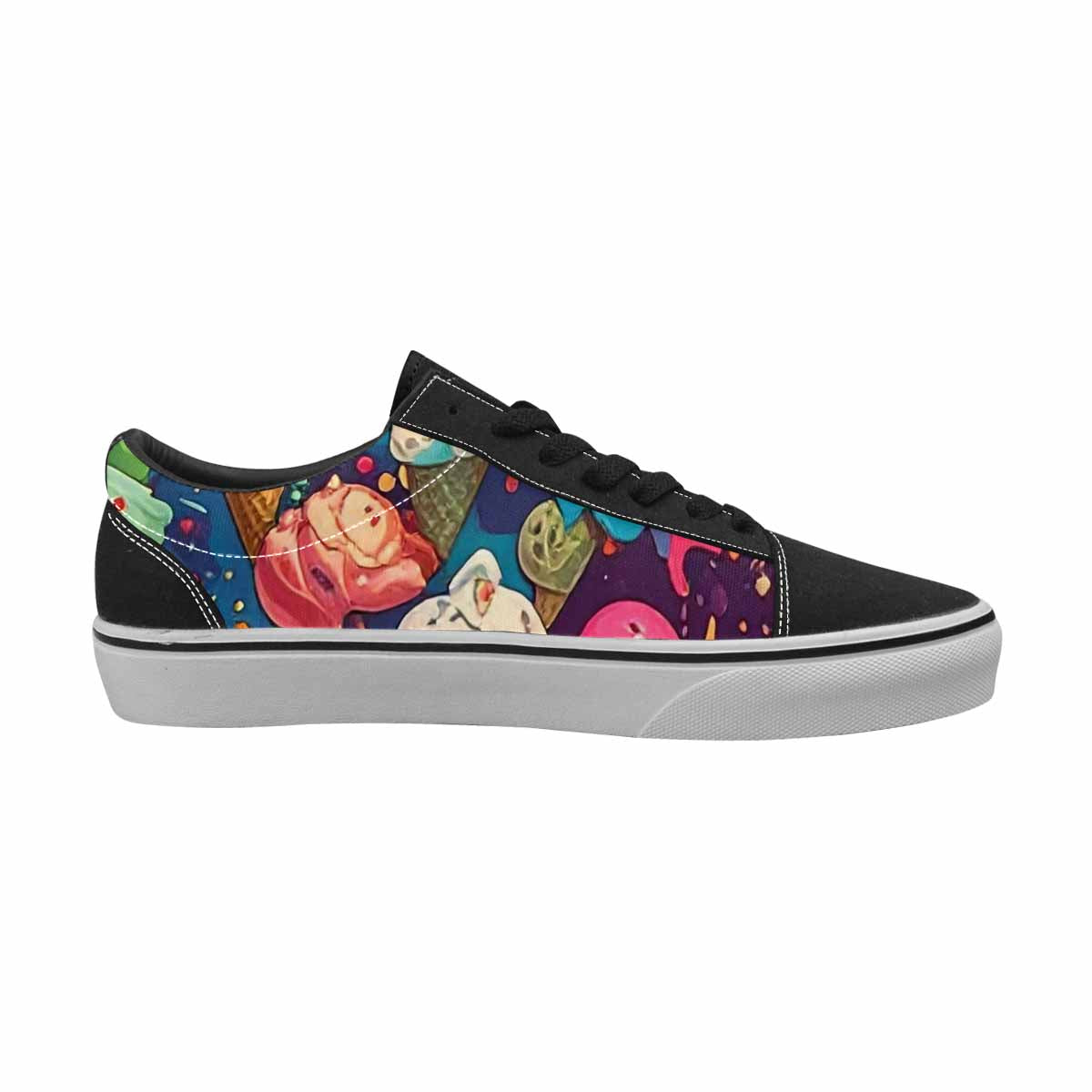 WOMEN'S Ice Cream Motif Ice Lace-Up Canvas Wallpaper Art Custom Sneakers