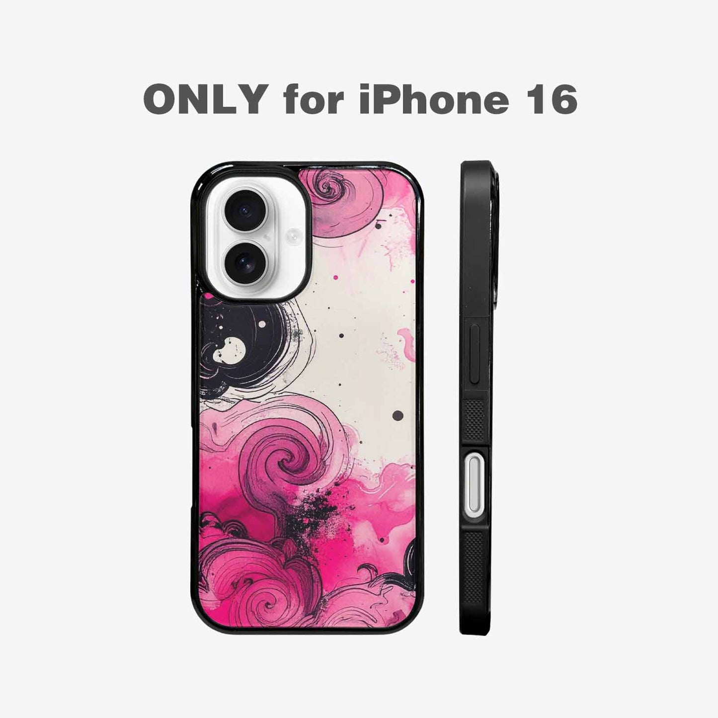 iPhone 16 Case — Van Gogh Swirl Black Pink Ink, Customized Protective Case