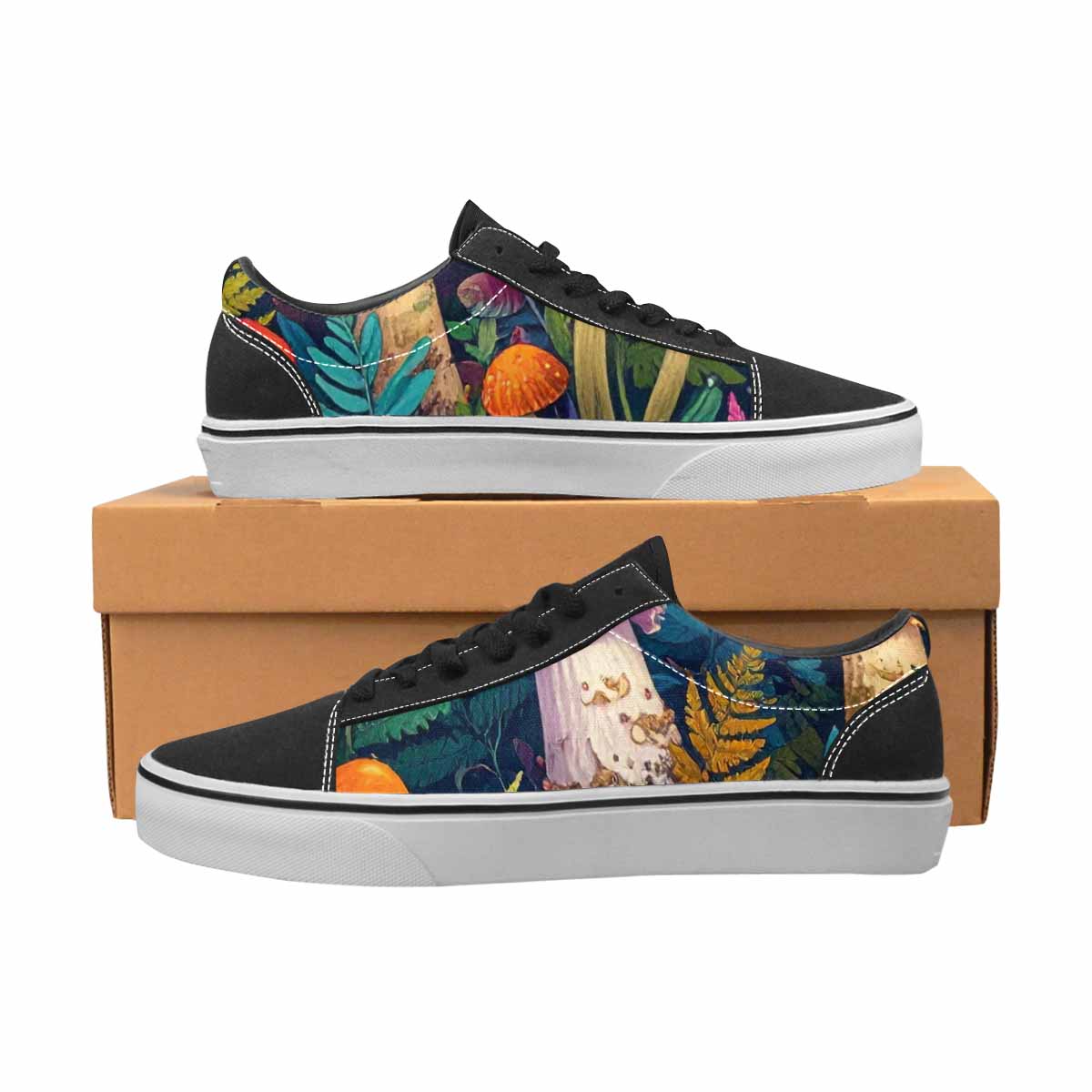 WOMEN'S Mushrooms  Botanical Mushrooms Lace-Up Canvas Vivid Sneakers