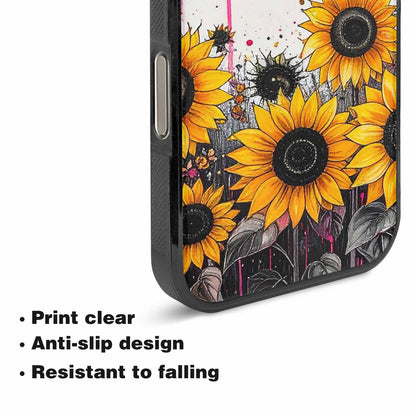 iPhone 16 Pro Case — Sunflower Burst Black Pink Ink Sunflowers, Original Design Phone Case