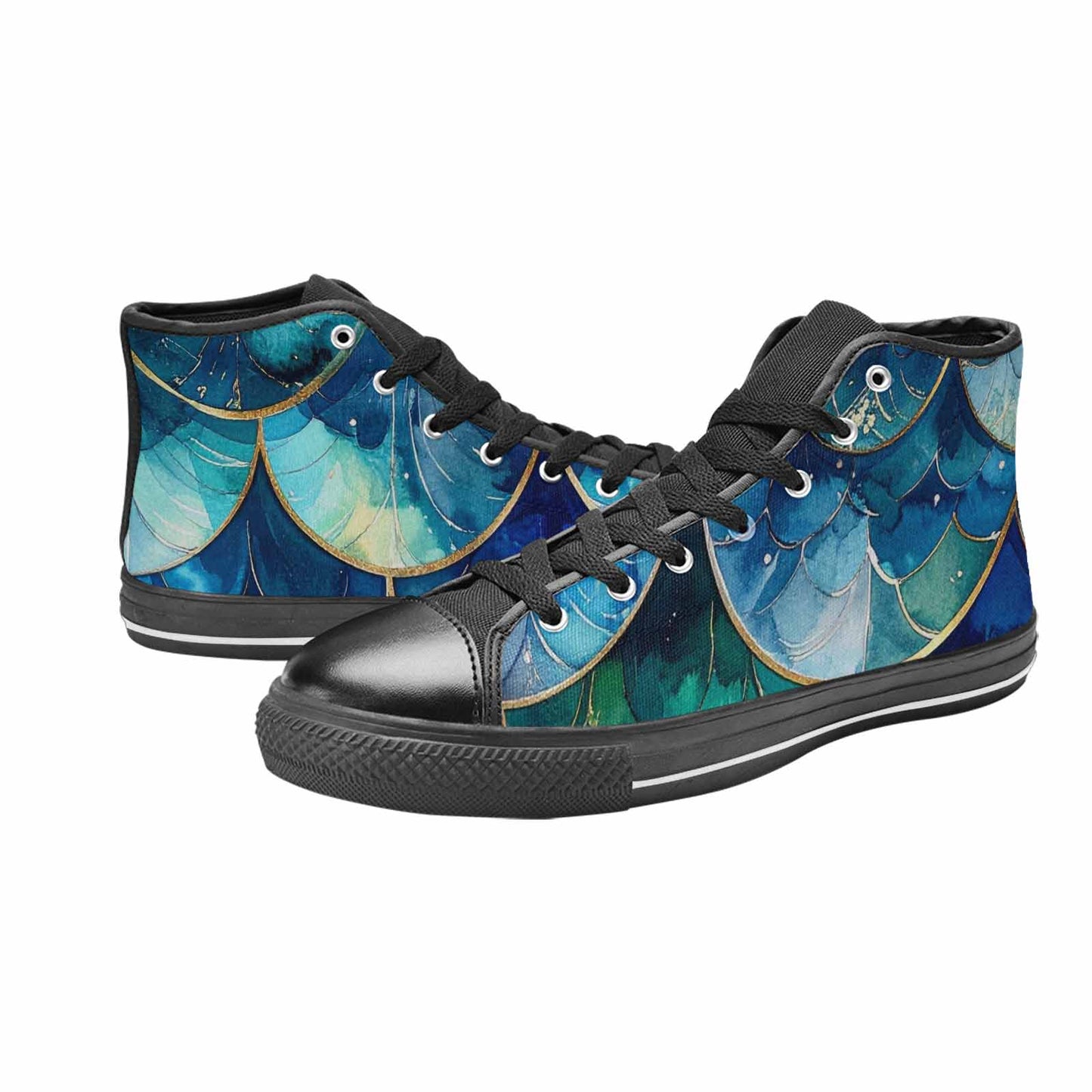 MEN'S Mermaid Scale High Top Canvas Cottagecore Custom Sneakers