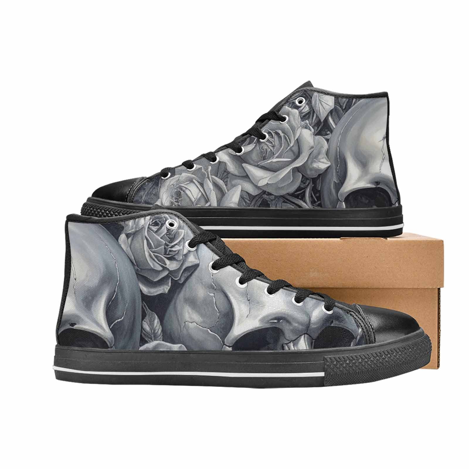 MEN'S Skulls Roses Chrome Airbrush High Top Canvas Dreamcore Custom Sneakers