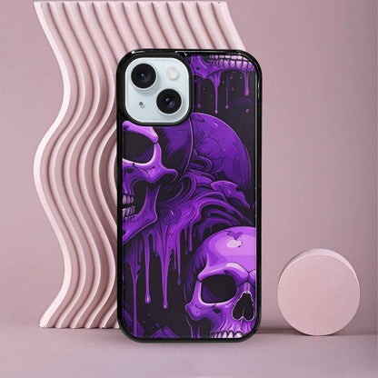 iPhone 15 Case — Monochrome Purple Skeletons Neon Drip Melting, Custom Print Case Cover