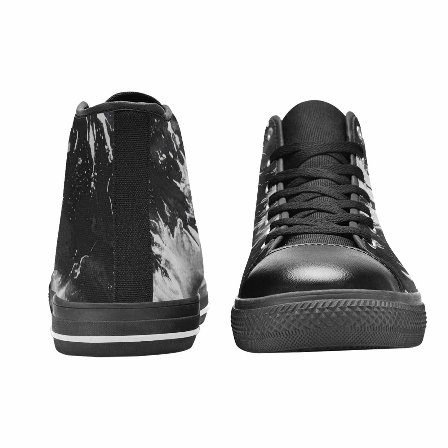 WOMEN'S Tie Dye Acid Wash Black White High Top Canvas Dark Academia Custom Sneakers