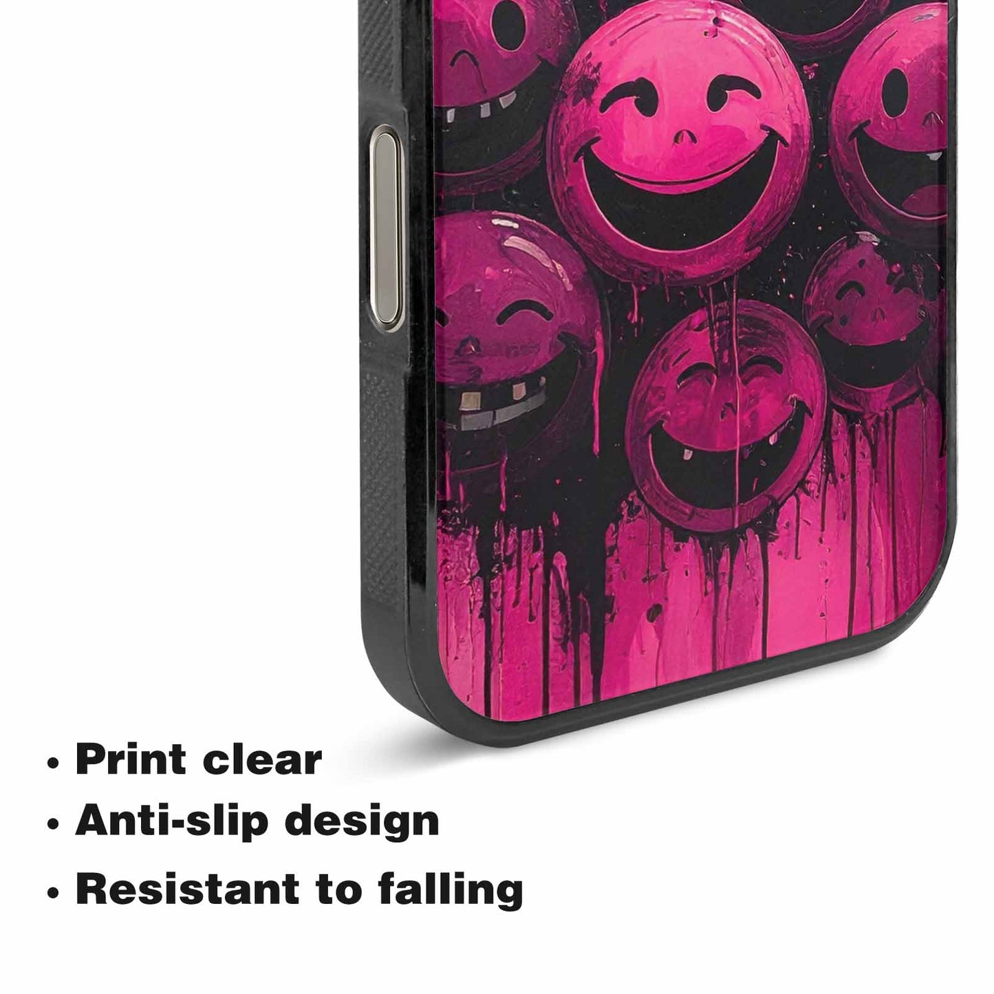 iPhone 16 Pro Case — Melting Moon Smiley Black Pink Ink, Custom Art Phone Cover