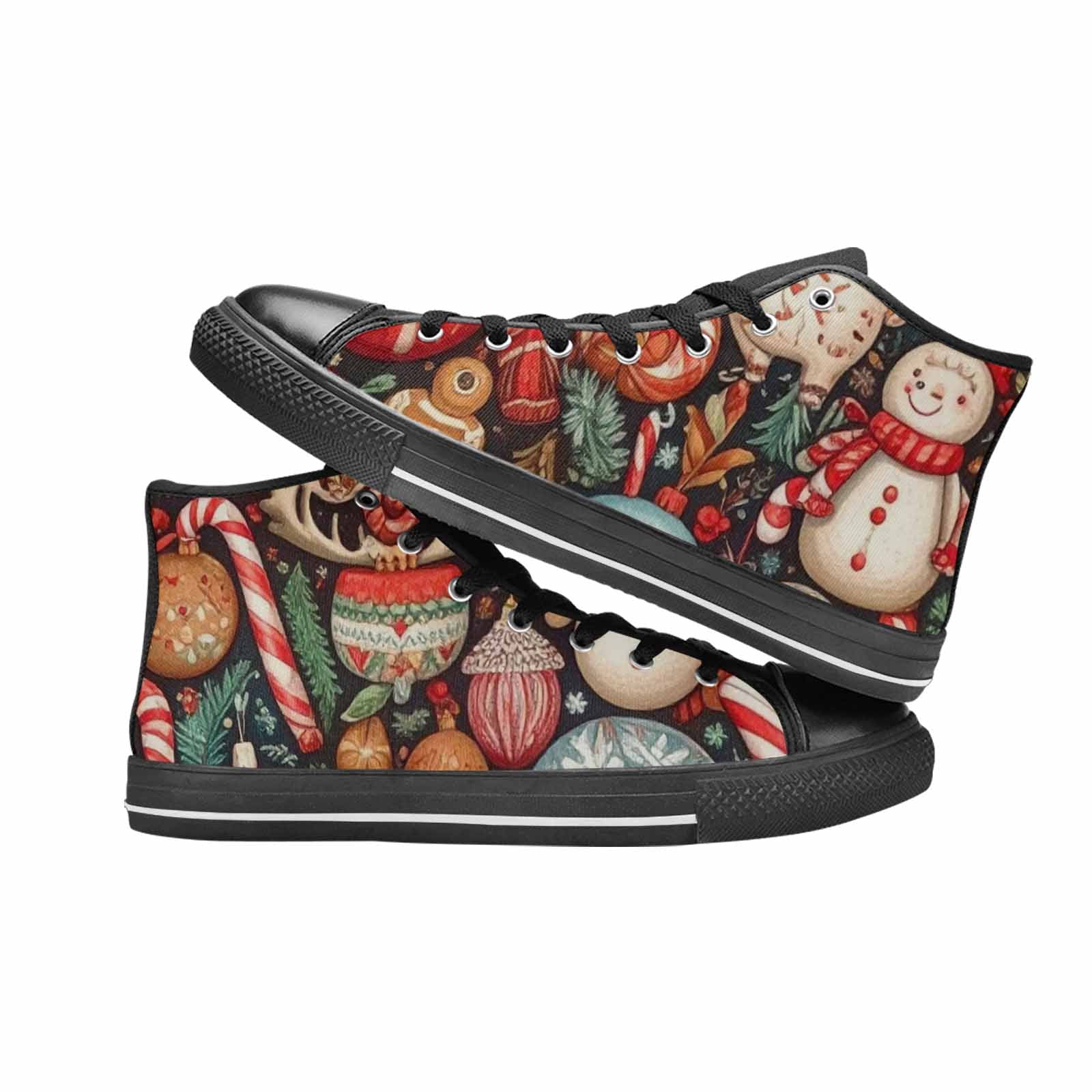 WOMEN'S Christmas Holly Snowflake High Top Canvas Vibrant Chaos Custom Sneakers