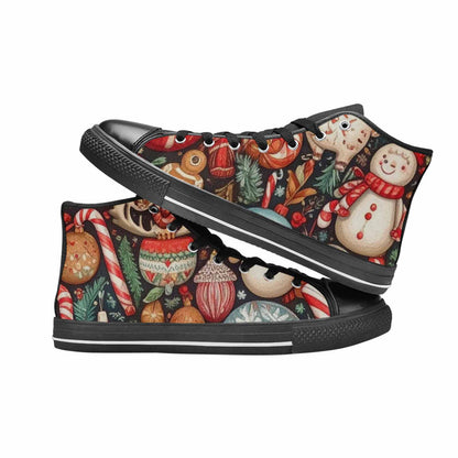 WOMEN'S Christmas Holly Snowflake High Top Canvas Vibrant Chaos Custom Sneakers