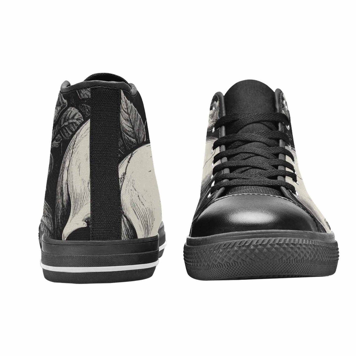 WOMEN'S Skulls Roses Black Ink High Top Canvas Vivid Custom Sneakers