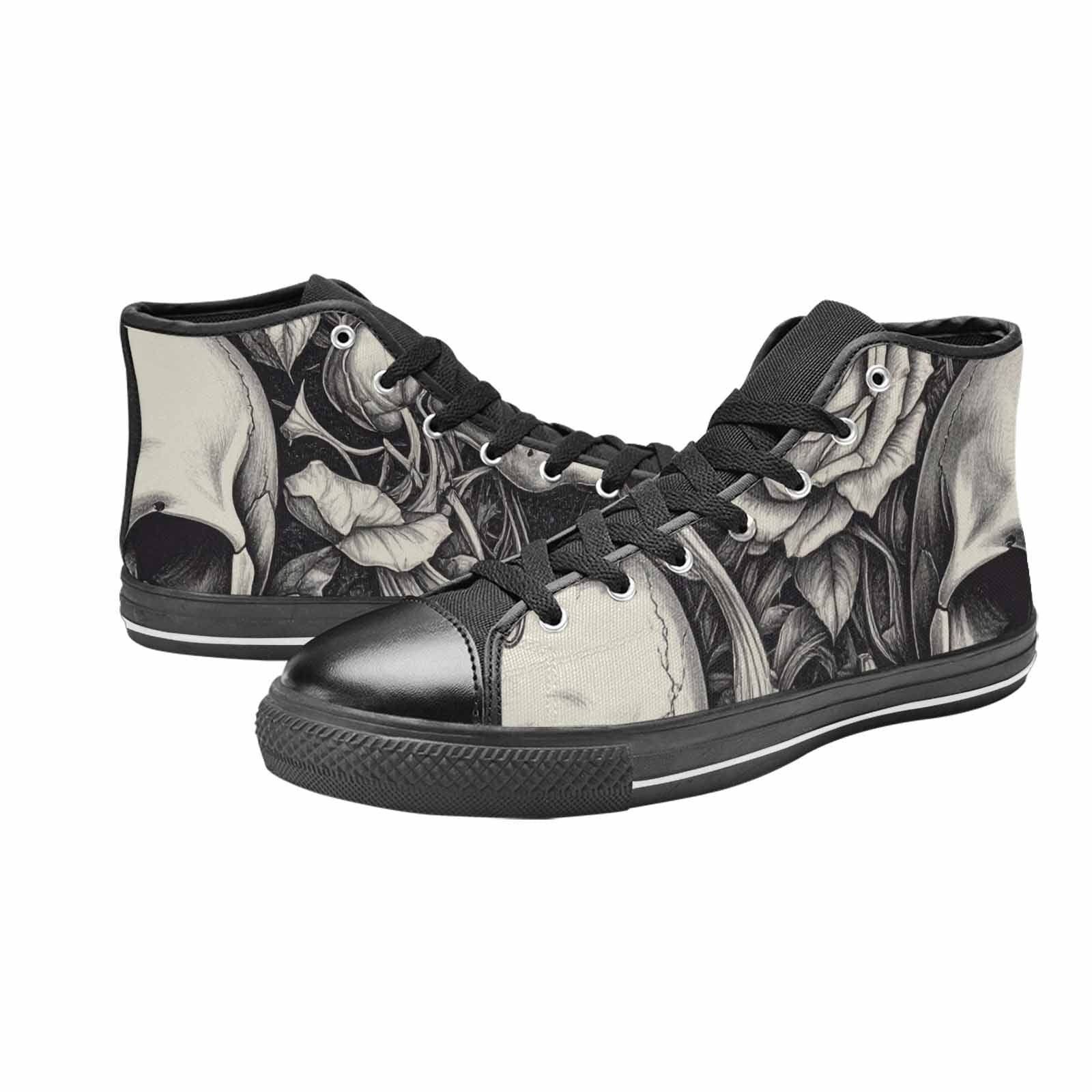 MEN'S Skulls Roses Pen Ink High Top Canvas Dreamcore Sneakers
