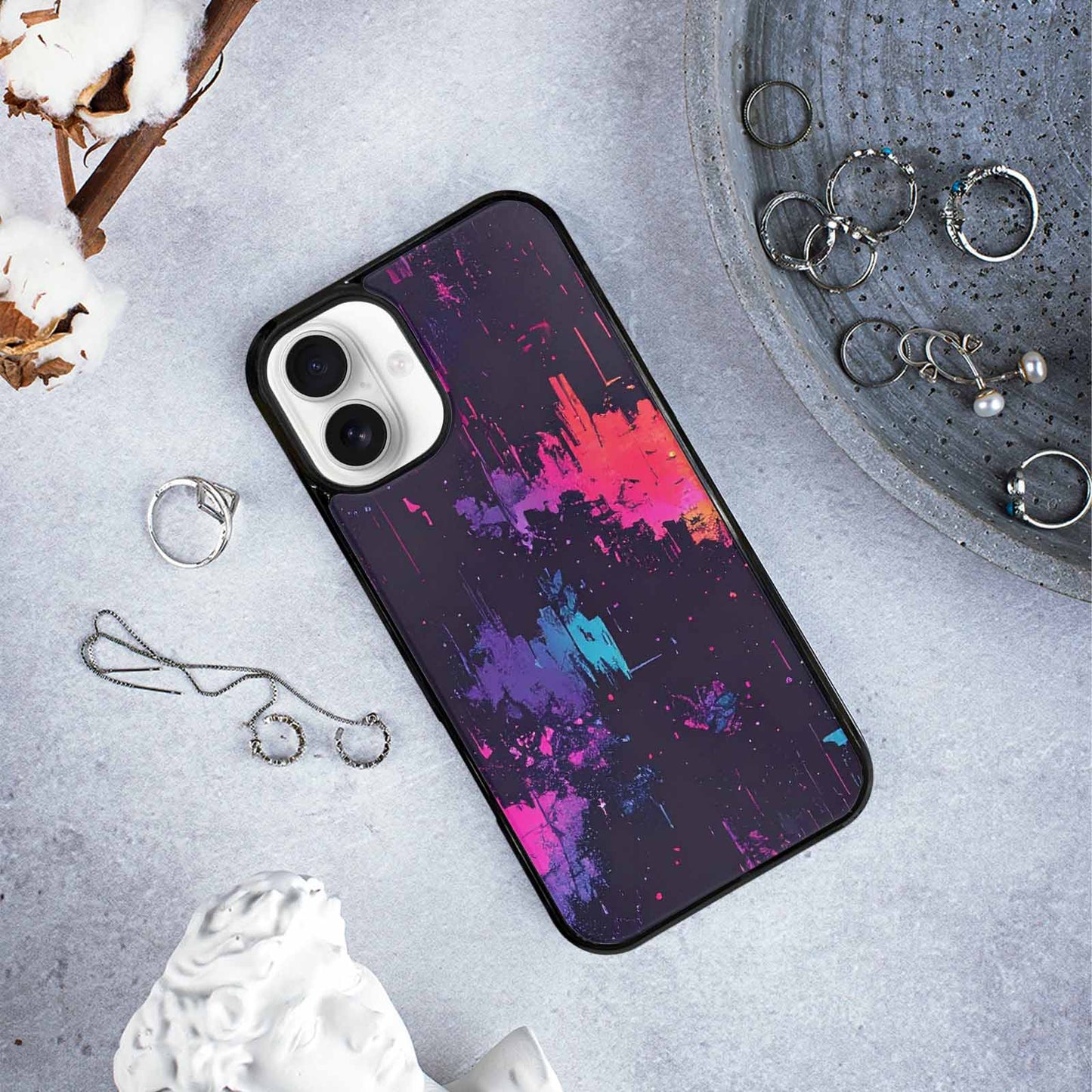 iPhone 16 Plus Case — Glitch Dark Art Seamless Pattern Vibrant, Unique Phone Case Design