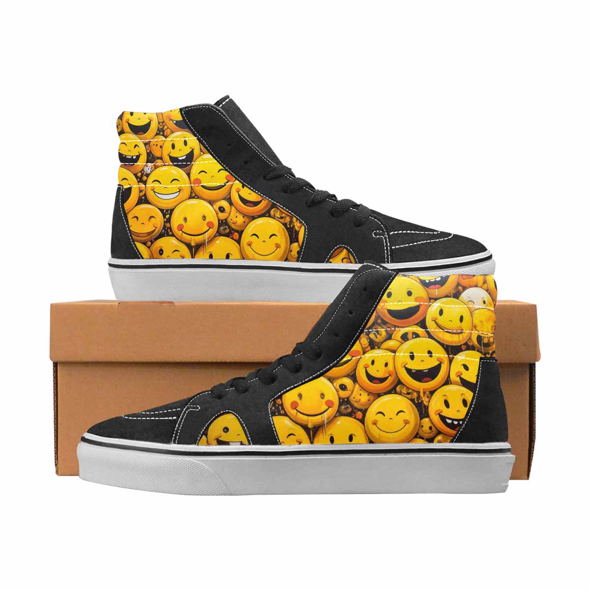 WOMEN'S Smiley Face Yellow High Top Canvas Unique Print Aesthetic Custom Art Shoes
