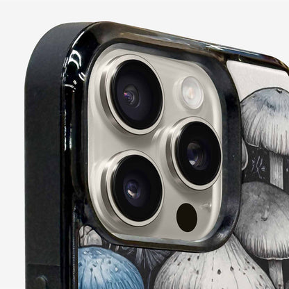 iPhone 15 Pro Max Case — Mushrooms General Black Blue Ink Mushrooms, Customized Protective Case