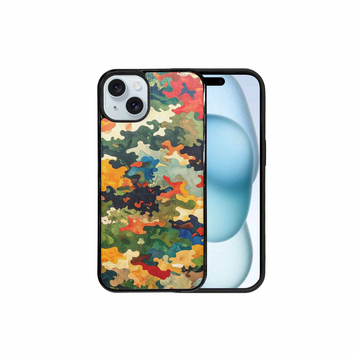 iPhone 15 Plus Case — Camo Patches Full Color Vibrant Camo, Personalized Phone Case