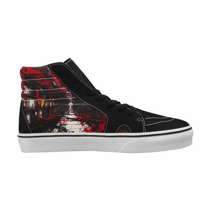 WOMEN'S Liminal Black & Red Ink High Top Canvas Wearable Art Grunge All Over Print Shoes