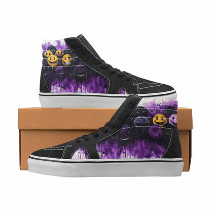 WOMEN'S Smiley Face Black & Purple Ink High Top Canvas Bold Print Cottagecore Sneakers