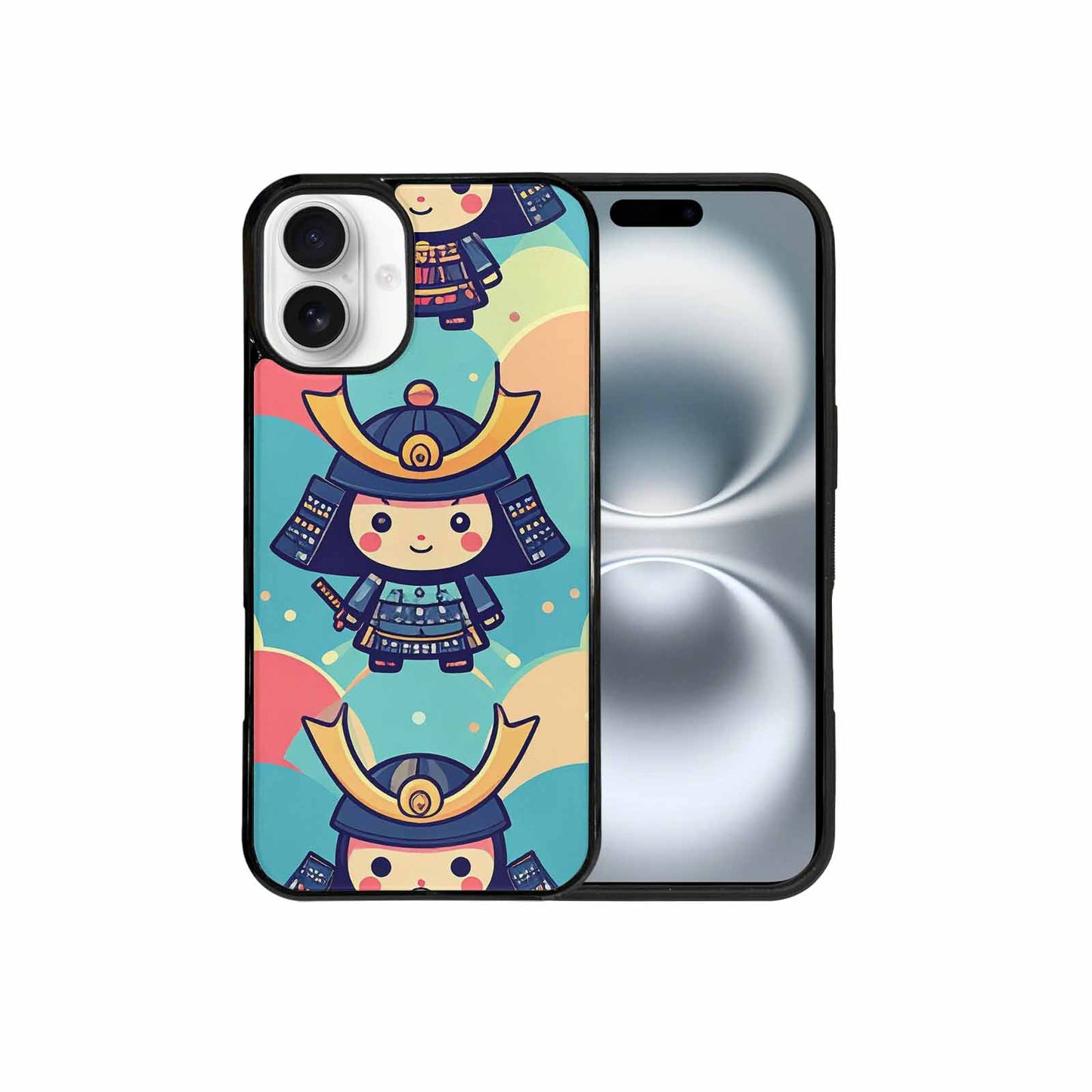 iPhone 16 Plus Case — Samurai Cartoon Art Repeat Pattern, Custom Made Phone Cover