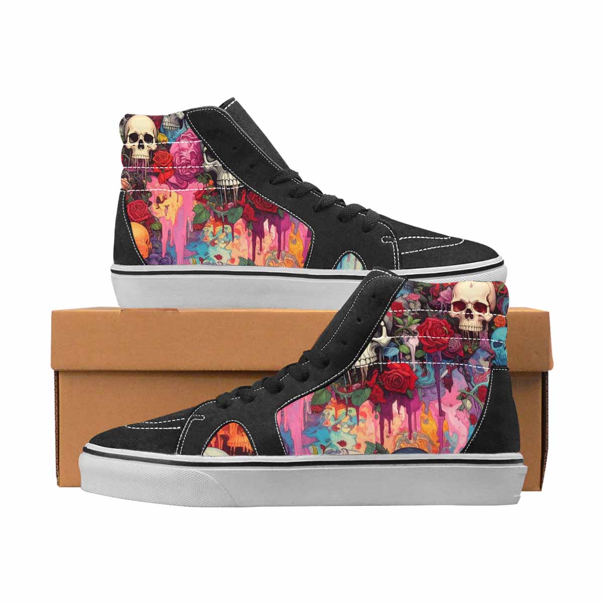 WOMEN'S Skulls High Top Canvas Artist-designed Wallpaper Art All Over Print Shoes