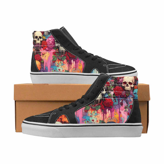 WOMEN'S Skulls High Top Canvas Artist-designed Wallpaper Art All Over Print Shoes