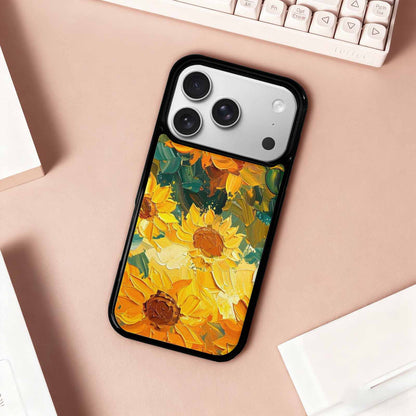 iPhone 17 Pro Case — Impressionist Sunflower Brushstroke Pattern Hundreds Floral, Custom Printed Phone Case