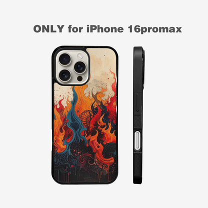 iPhone 16 Pro Max Case — Flame Burst Black Red Ink Flame, Original Design Phone Case
