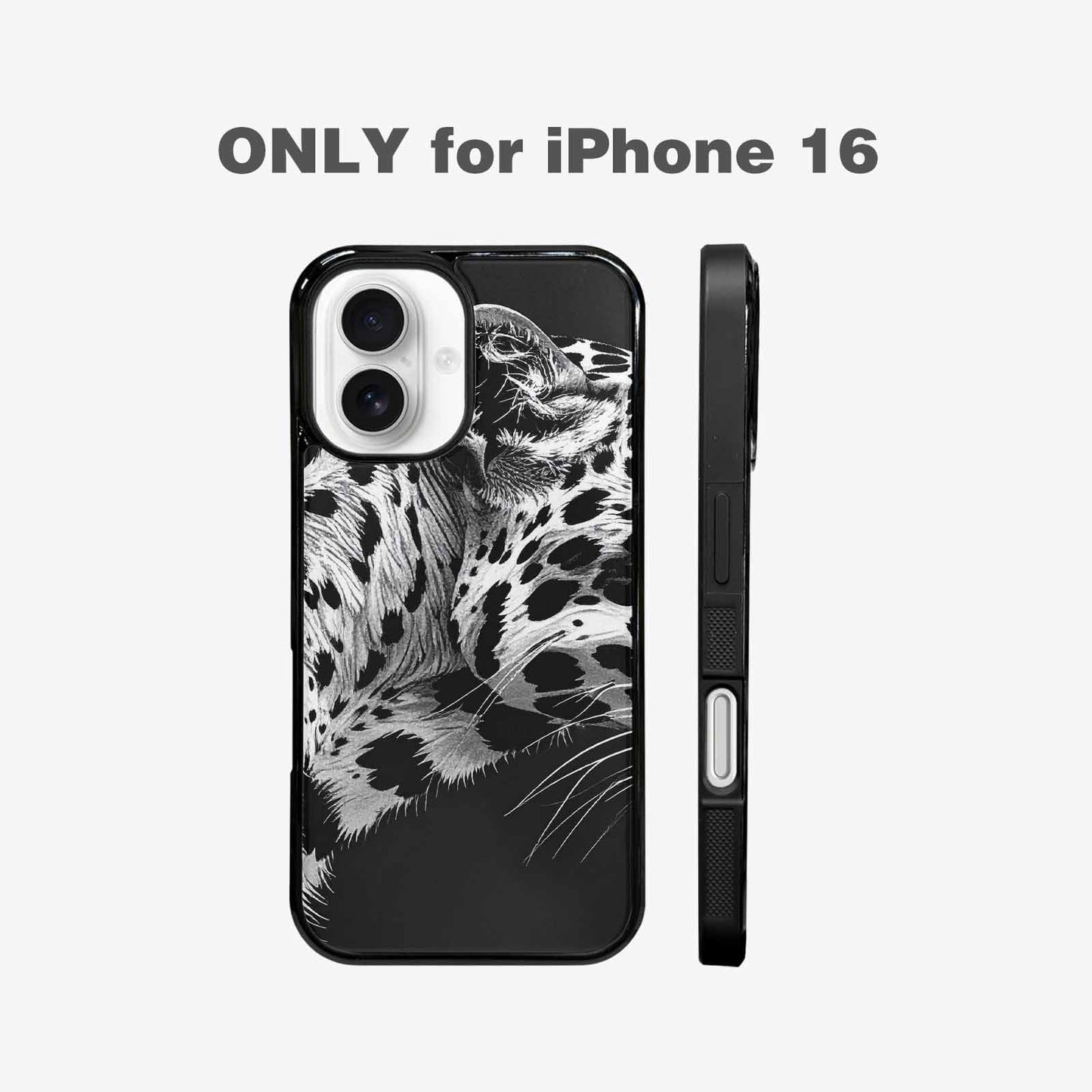 iPhone 16 Case — Leopard Print Black And White Style, Custom Made Phone Cover