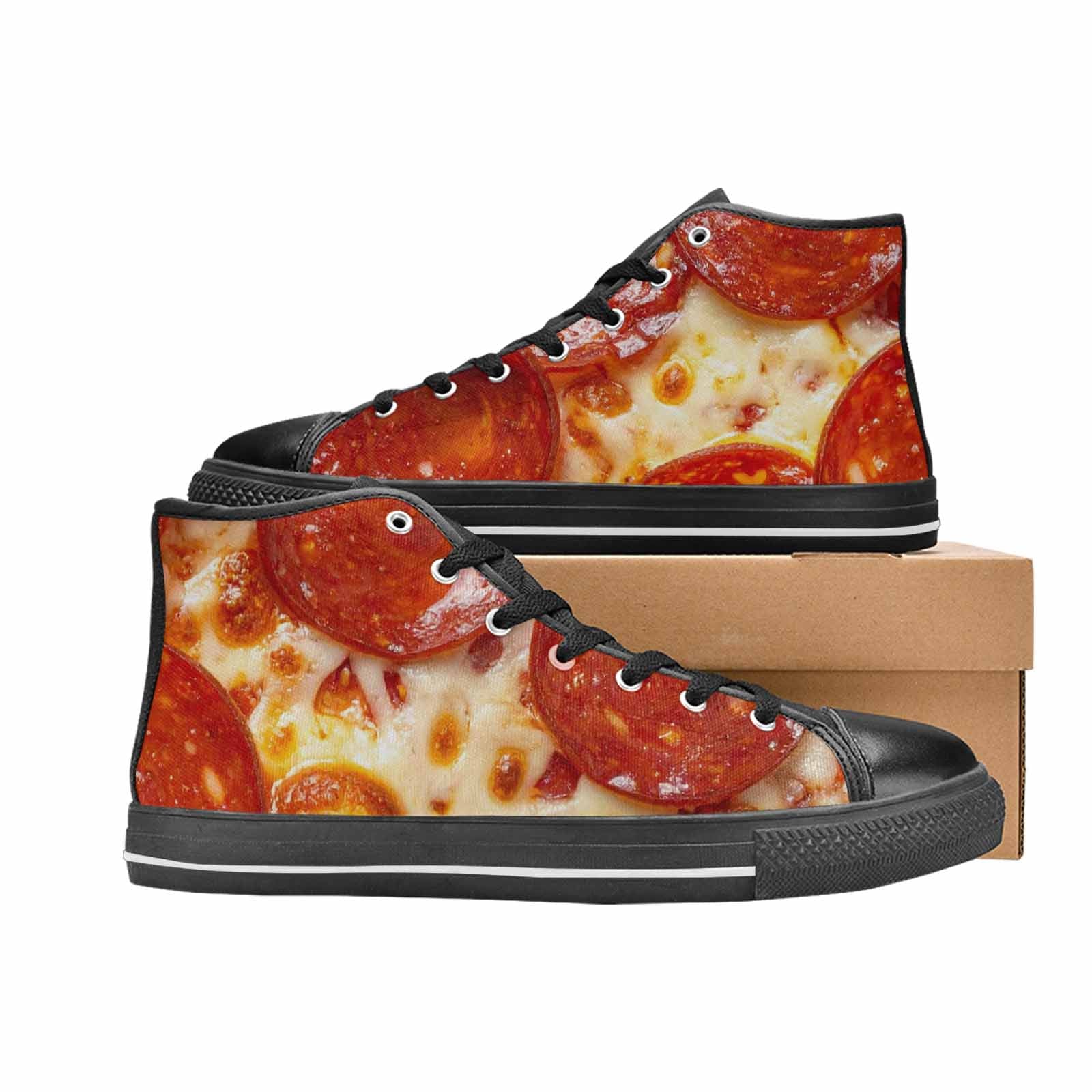 WOMEN'S Pepperoni Pizza Print High Top Canvas Vibrant Chaos Sneakers